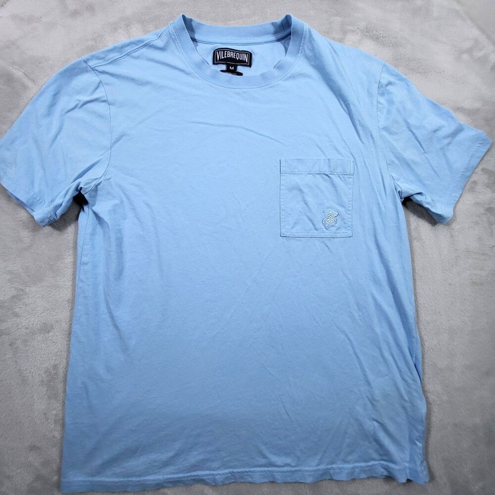 Vilebrequin Pocket Shirt Mens Medium Blue Cotton Embroidered Turtle Logo